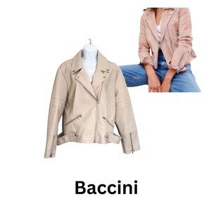 Baccini Beige Moto Jacket Vegan Leather Size XL